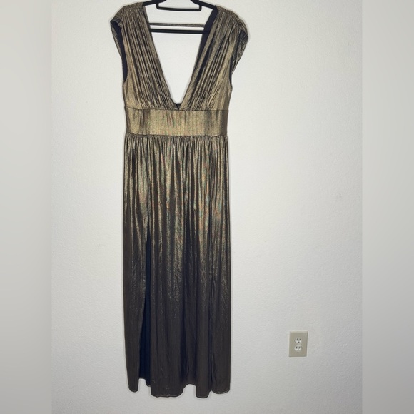 Bebe Bronze Gold Maxi Sleeveless Skort Front Splits Dresss - Picture 1 of 13
